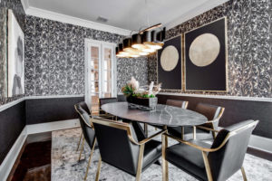 Black marble dining room table and chairs