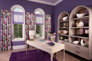 home office with purple walls