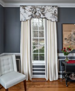 hard and soft window treatments blue walls with white drapes