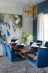 Coastal color dining room blue chairs and blue wall dining room