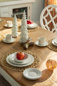 nature inspired holiday decor on kitchen table